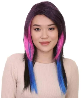 Hard Rockin Witch Tri-Color Womens Wig | Gothic Blue Purple Fancy Halloween Wig | Premium Breathable Capless Cap
