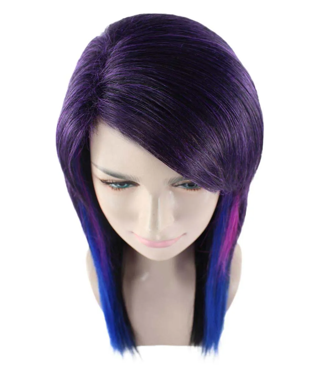 Hard Rockin Witch Tri-Color Womens Wig | Gothic Blue Purple Fancy Halloween Wig | Premium Breathable Capless Cap