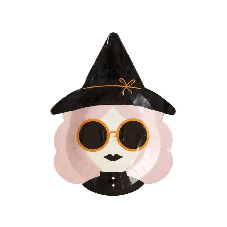 Hey Pumpkin Pink Witch Shaped Paper Plate-8pk. M0109
