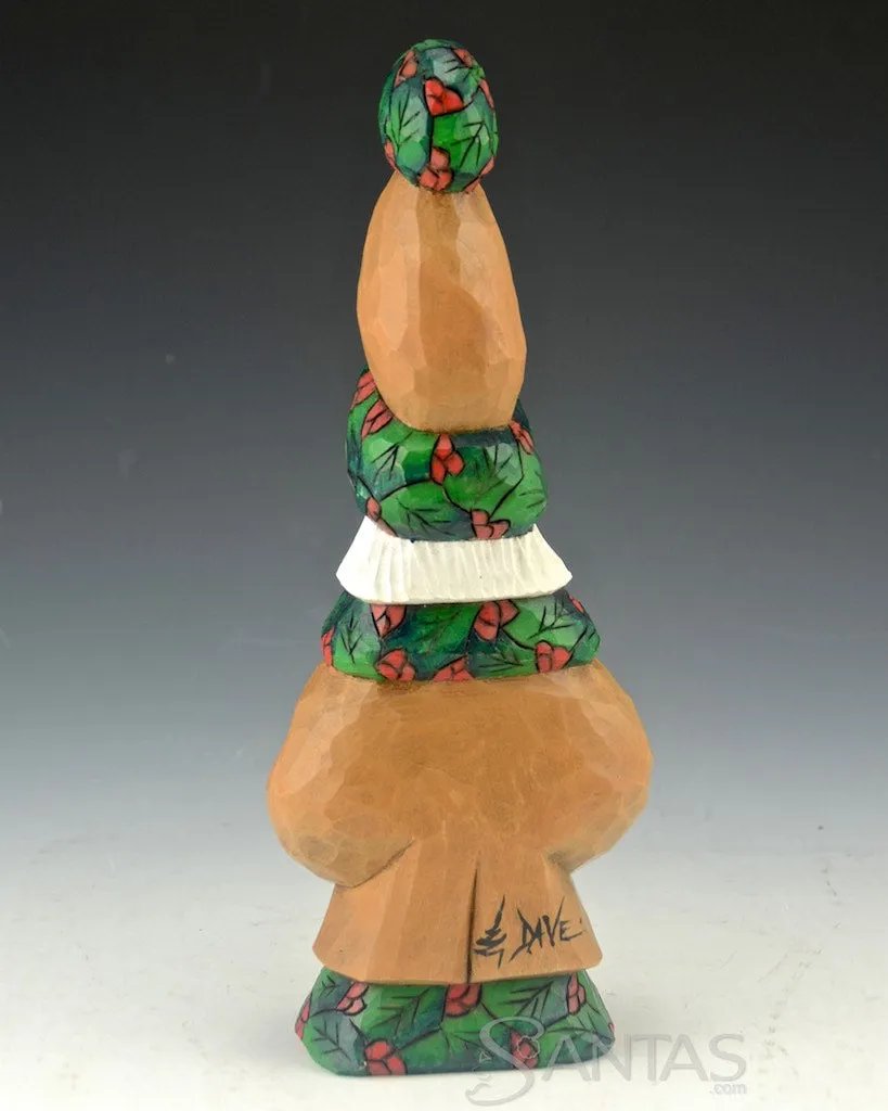 Holly and Ivy Tall Hat Santa Carving by Dave Francis 9 inch