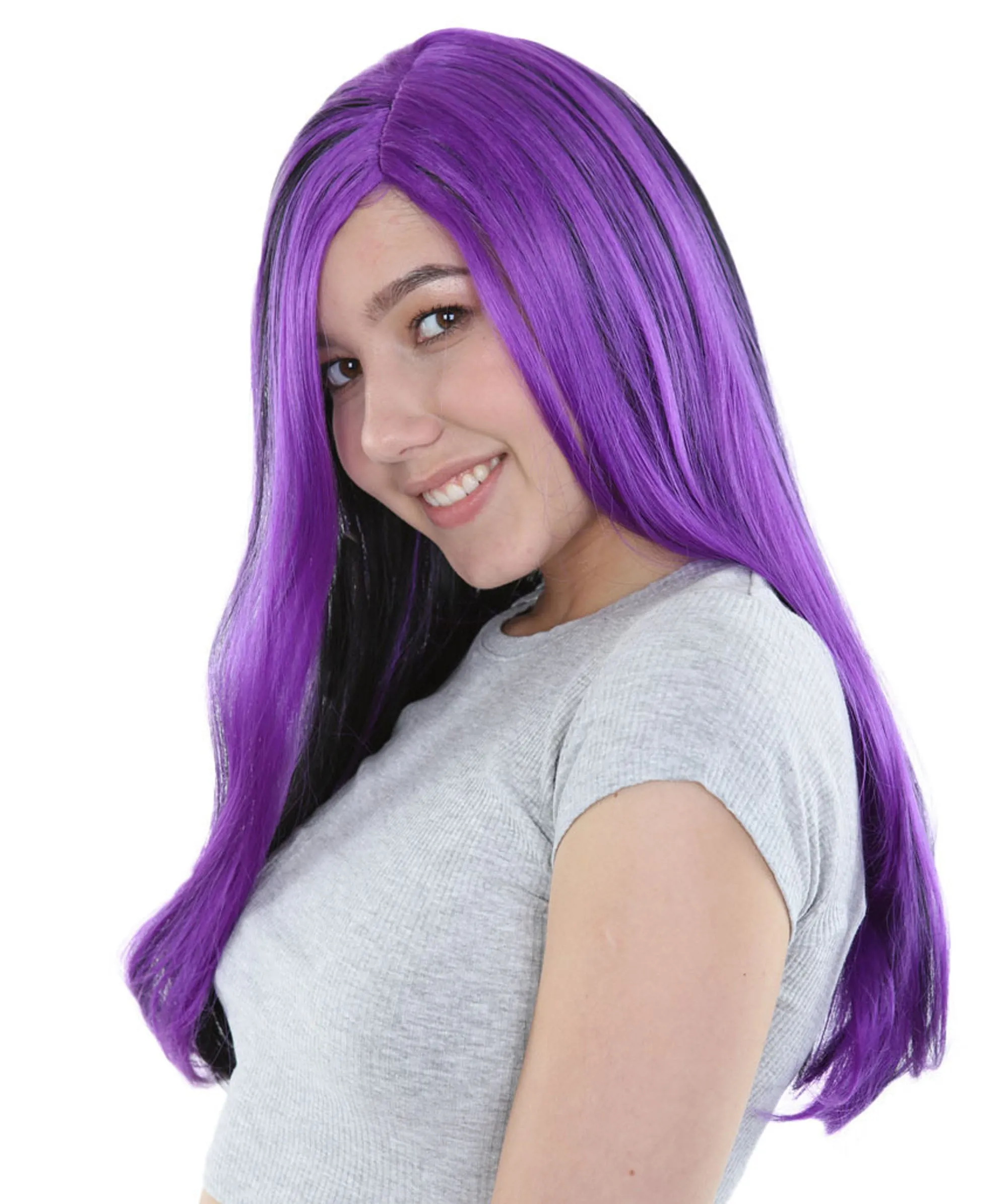 HPO | Gothic Glamour | Long Purple and Black Side Part, Halloween Wig