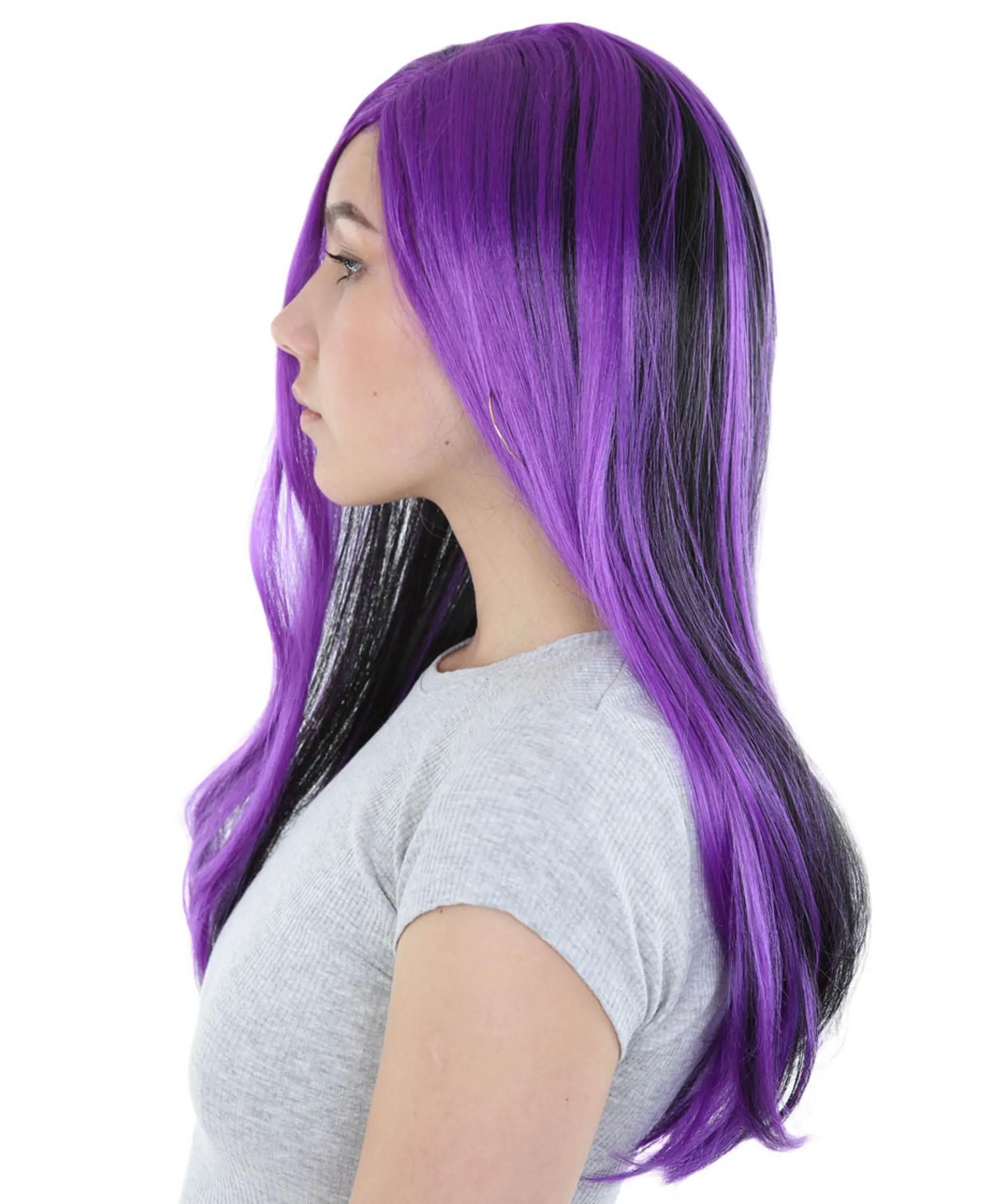 HPO | Gothic Glamour | Long Purple and Black Side Part, Halloween Wig