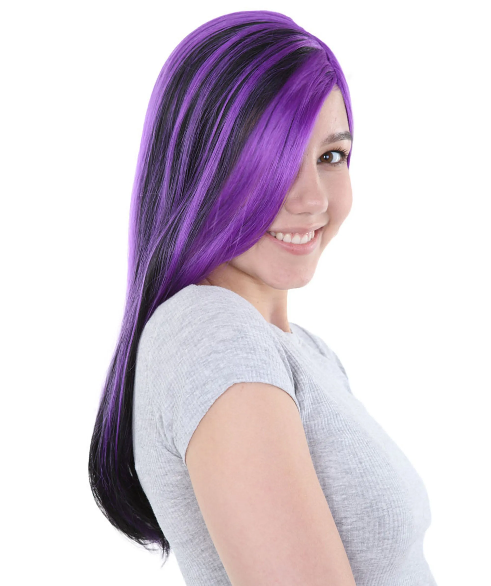 HPO | Gothic Glamour | Long Purple and Black Side Part, Halloween Wig