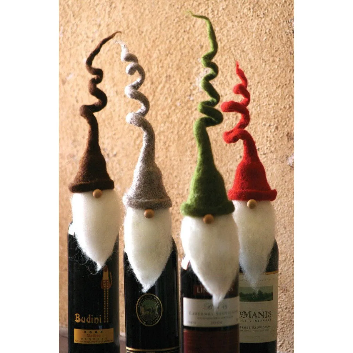 Kalalou set of four felt santa wine toppers with curly hats - CHB1116
