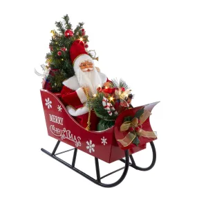 Kurt Adler 24-Inch Battery Operated Musical LED Santa in Metal Sleigh Table Piece