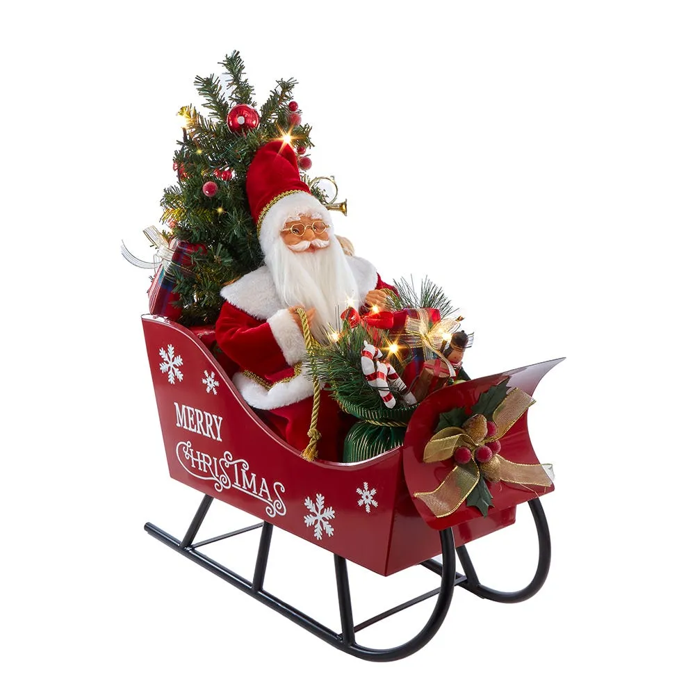 Kurt Adler 24-Inch Battery Operated Musical LED Santa in Metal Sleigh Table Piece