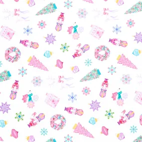 Merry and Bright - Tossed Motifs White Multi Yardage