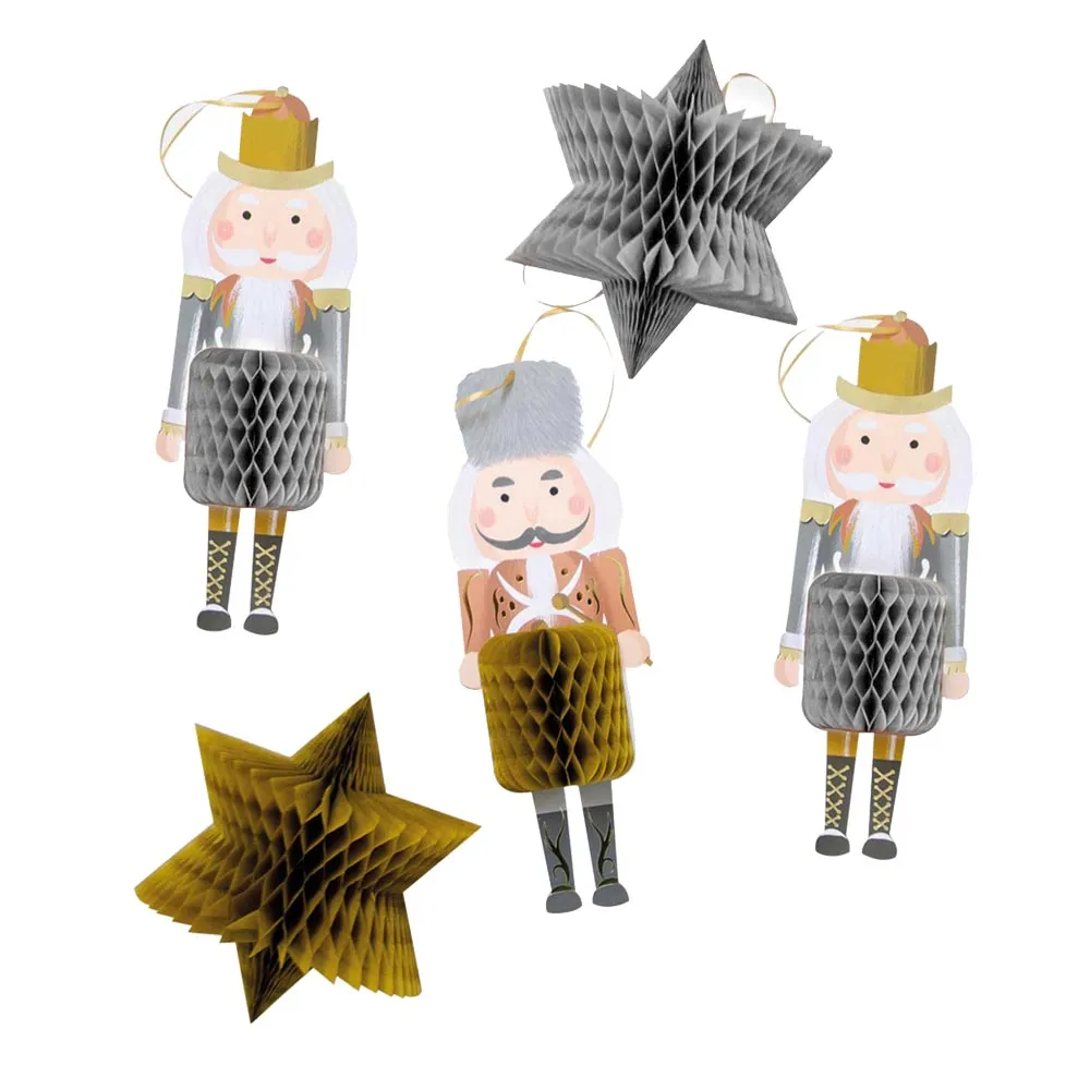 Metallic Nutcracker - Honeycomb Hanging Decorations (x5)