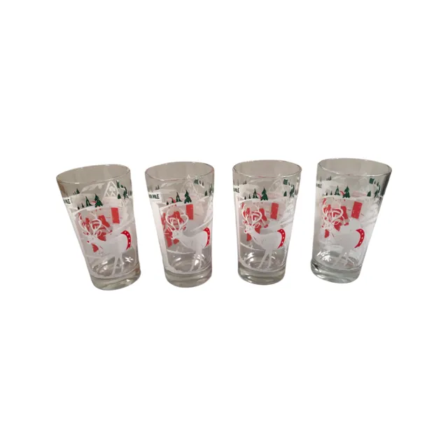 Mid-Century Santa and Rudolph at North Pole Glasses (Set of 4)