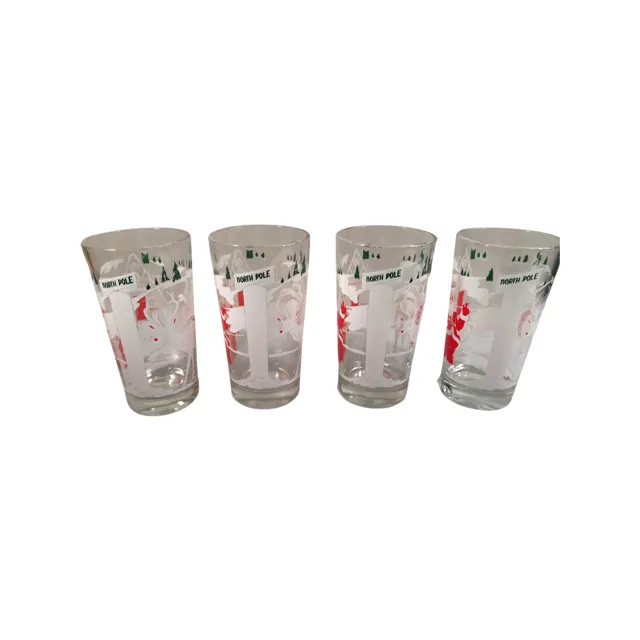 Mid-Century Santa and Rudolph at North Pole Glasses (Set of 4)