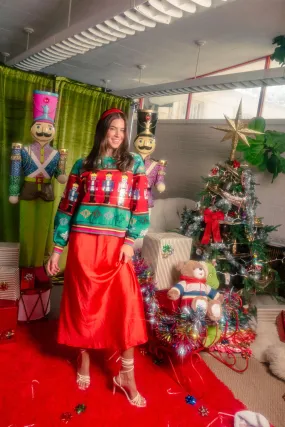 Multi Vintage Nutcracker & Needlepoint Snowflake Sweatshirt - Green [Queen of Sparkles]