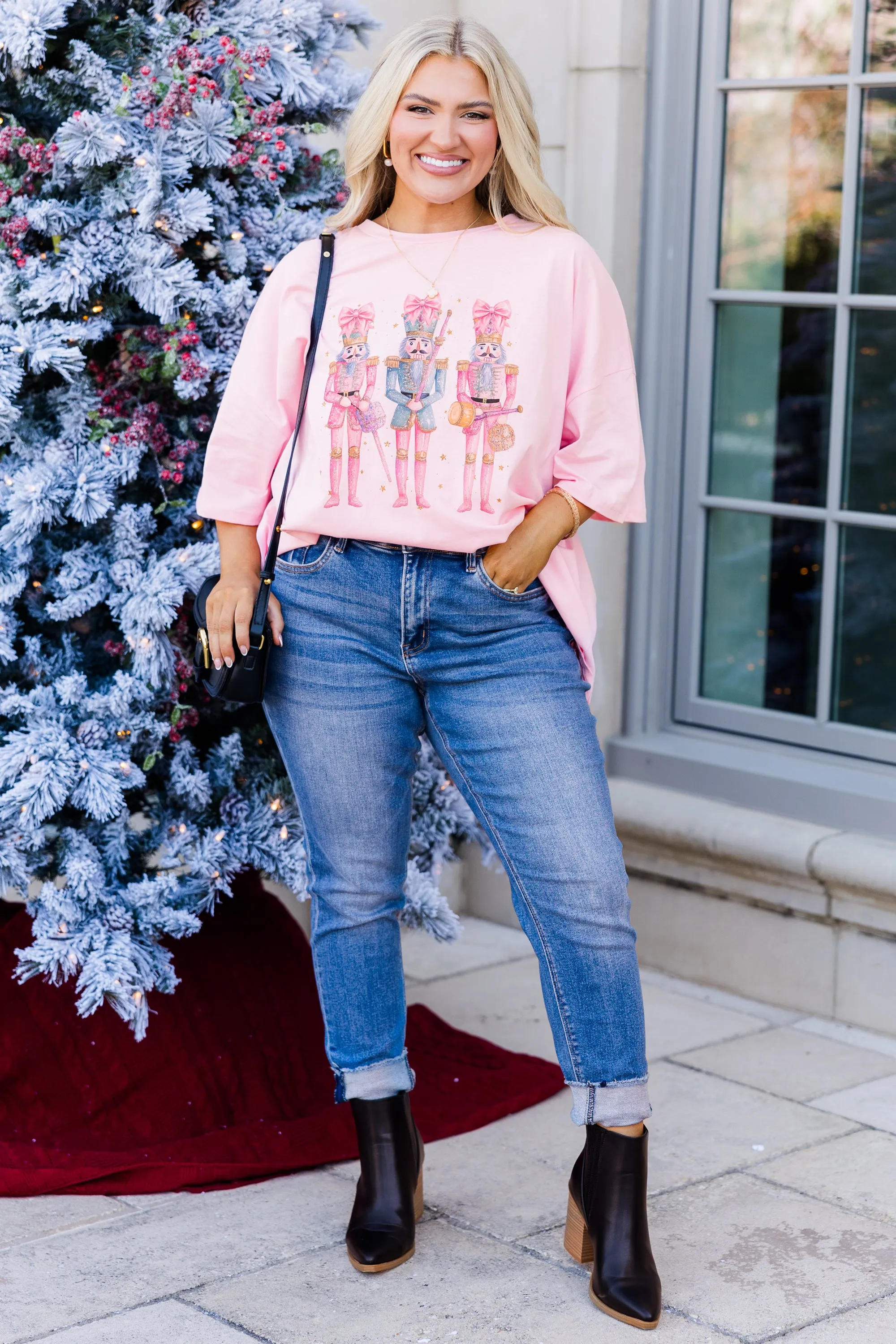 Nutcracker Christmas Boyfriend Tee, Dusty Pink