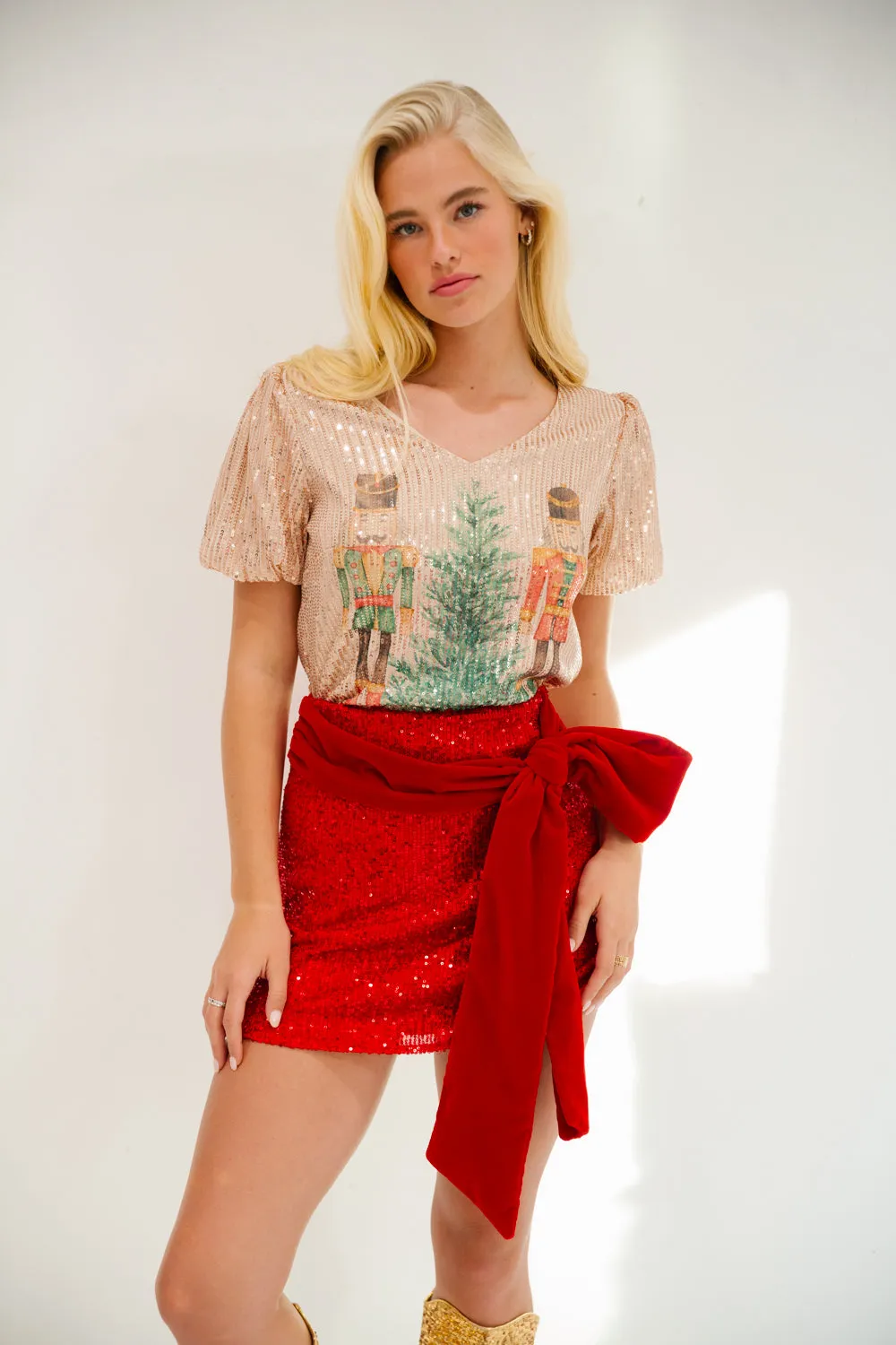 NUTCRACKER TREE GOLD SEQUIN TOP