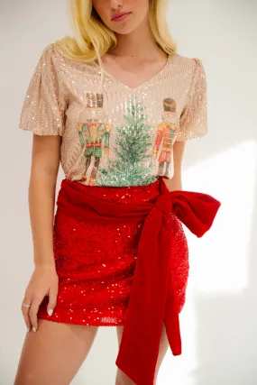 NUTCRACKER TREE GOLD SEQUIN TOP