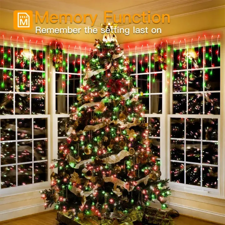 Ollny 486 LED 40ft Red&Green Christmas Icicle Lights (Clear Cable, Plug in, 8 Modes), Connectable up to 3 Sets