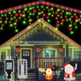 Ollny 486 LED 40ft Red&Green Christmas Icicle Lights (Clear Cable, Plug in, 8 Modes), Connectable up to 3 Sets