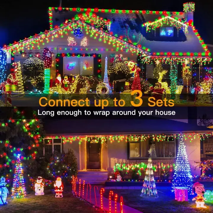 Ollny 486 LED 40ft Red&Green Christmas Icicle Lights (Clear Cable, Plug in, 8 Modes), Connectable up to 3 Sets