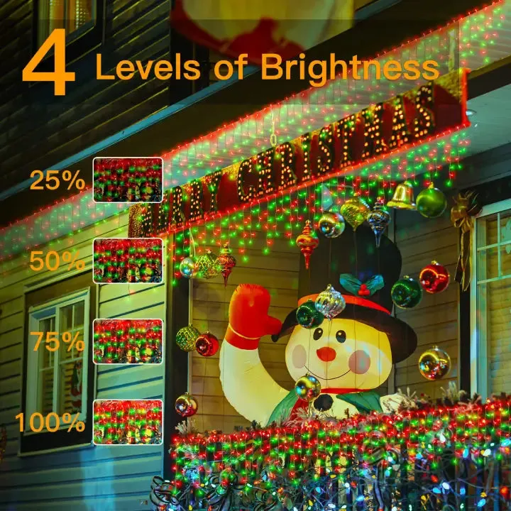 Ollny 486 LED 40ft Red&Green Christmas Icicle Lights (Clear Cable, Plug in, 8 Modes), Connectable up to 3 Sets