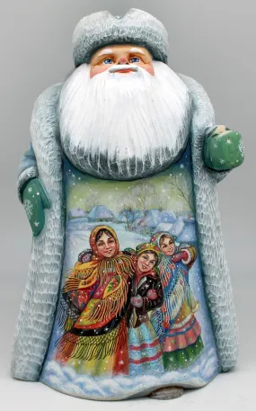 One-of-a-Kind Winter Play Santa Hand-Painted WOODCARVED Handpainted Figurine 12.5" by G.DeBrekht