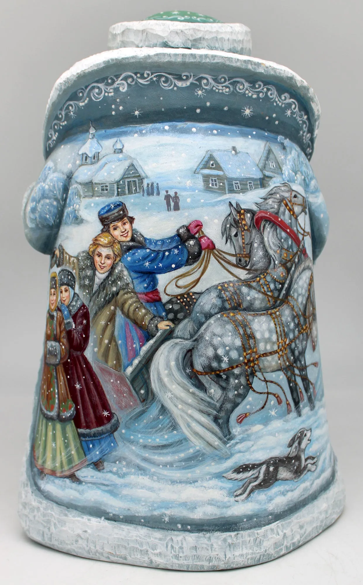 One-of-a-Kind Winter Play Santa Hand-Painted WOODCARVED Handpainted Figurine 12.5" by G.DeBrekht