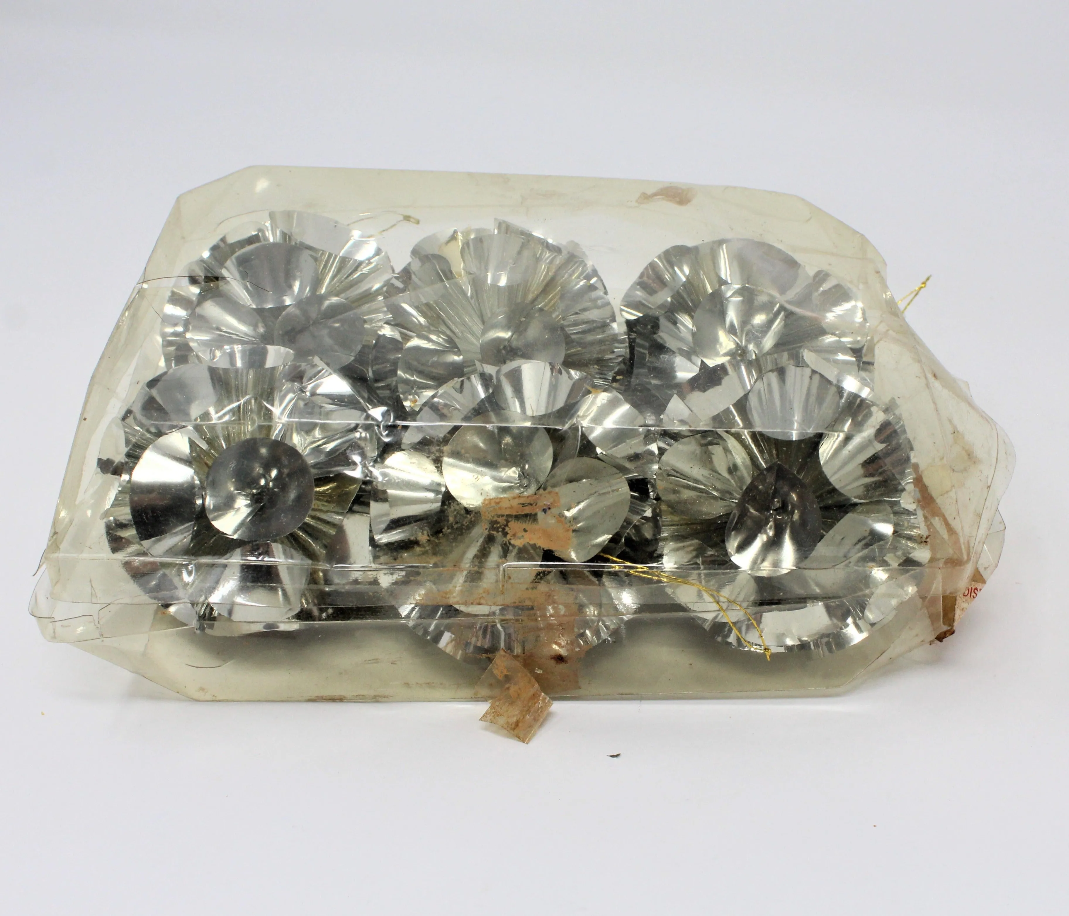 Ornaments, Atomic Foil Christmas Pompoms, Silver, Vintage, Set of 6, in Box