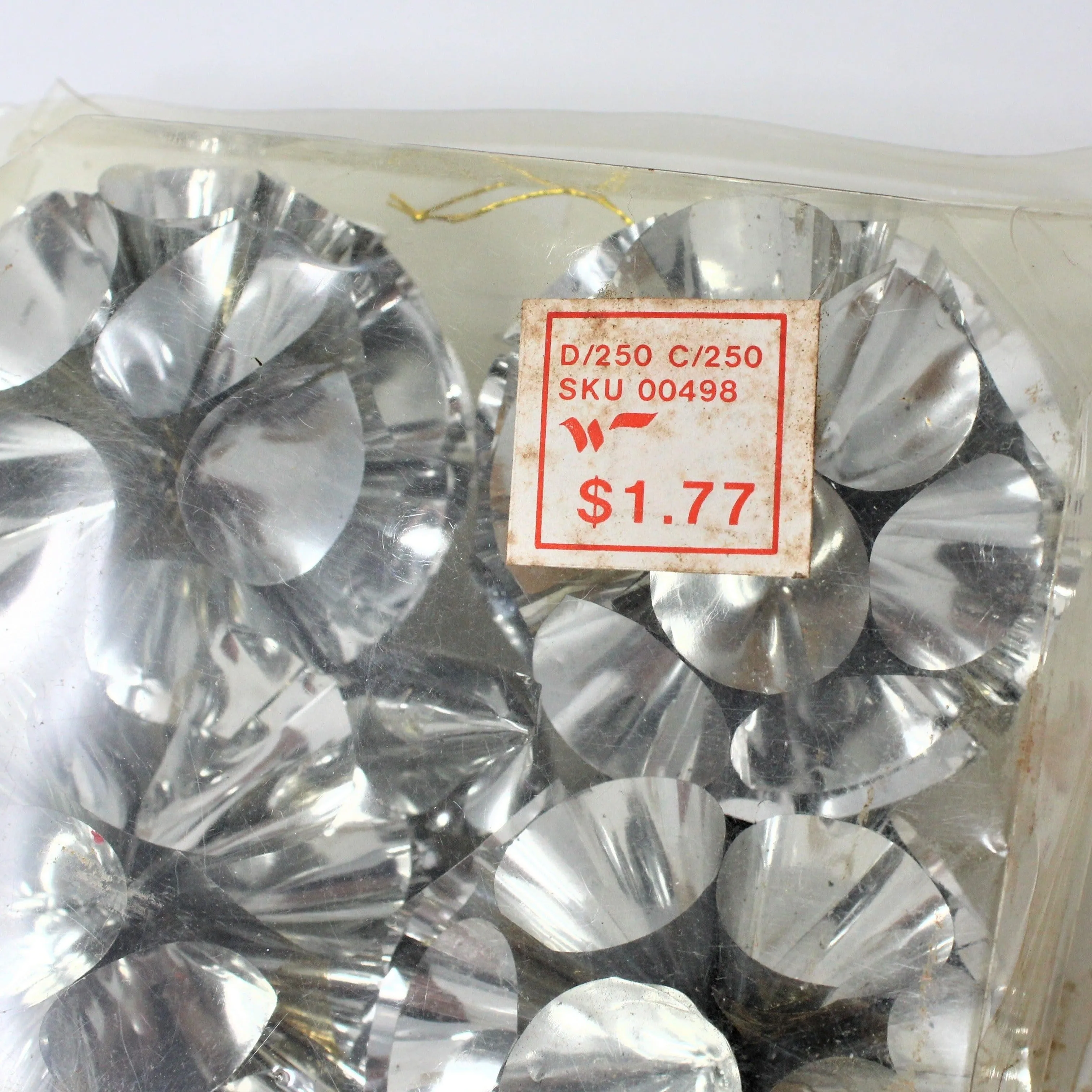 Ornaments, Atomic Foil Christmas Pompoms, Silver, Vintage, Set of 6, in Box