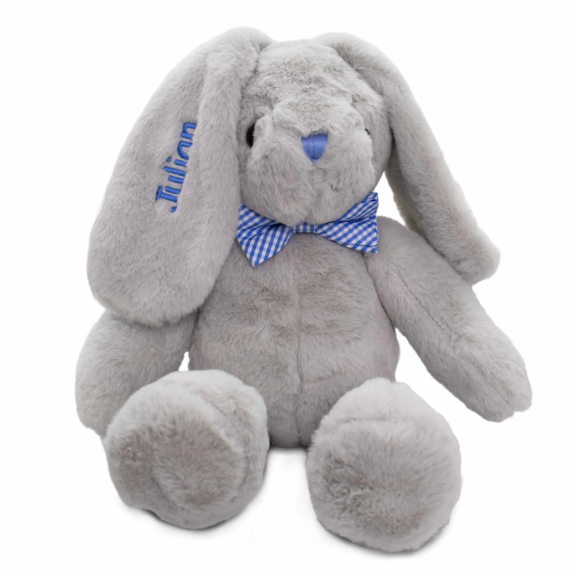 Personalized Hoppity Floppity Bunny 18" - Gray with Blue Bowtie