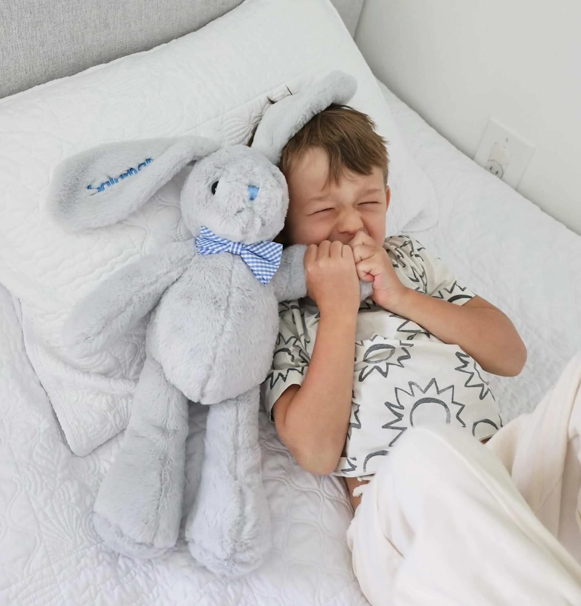 Personalized Hoppity Floppity Bunny 18" - Gray with Blue Bowtie