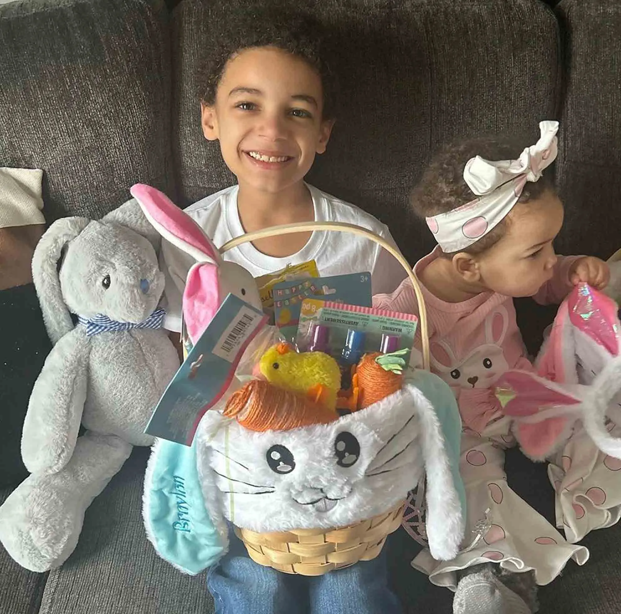 Personalized Hoppity Floppity Bunny 18" - Gray with Blue Bowtie