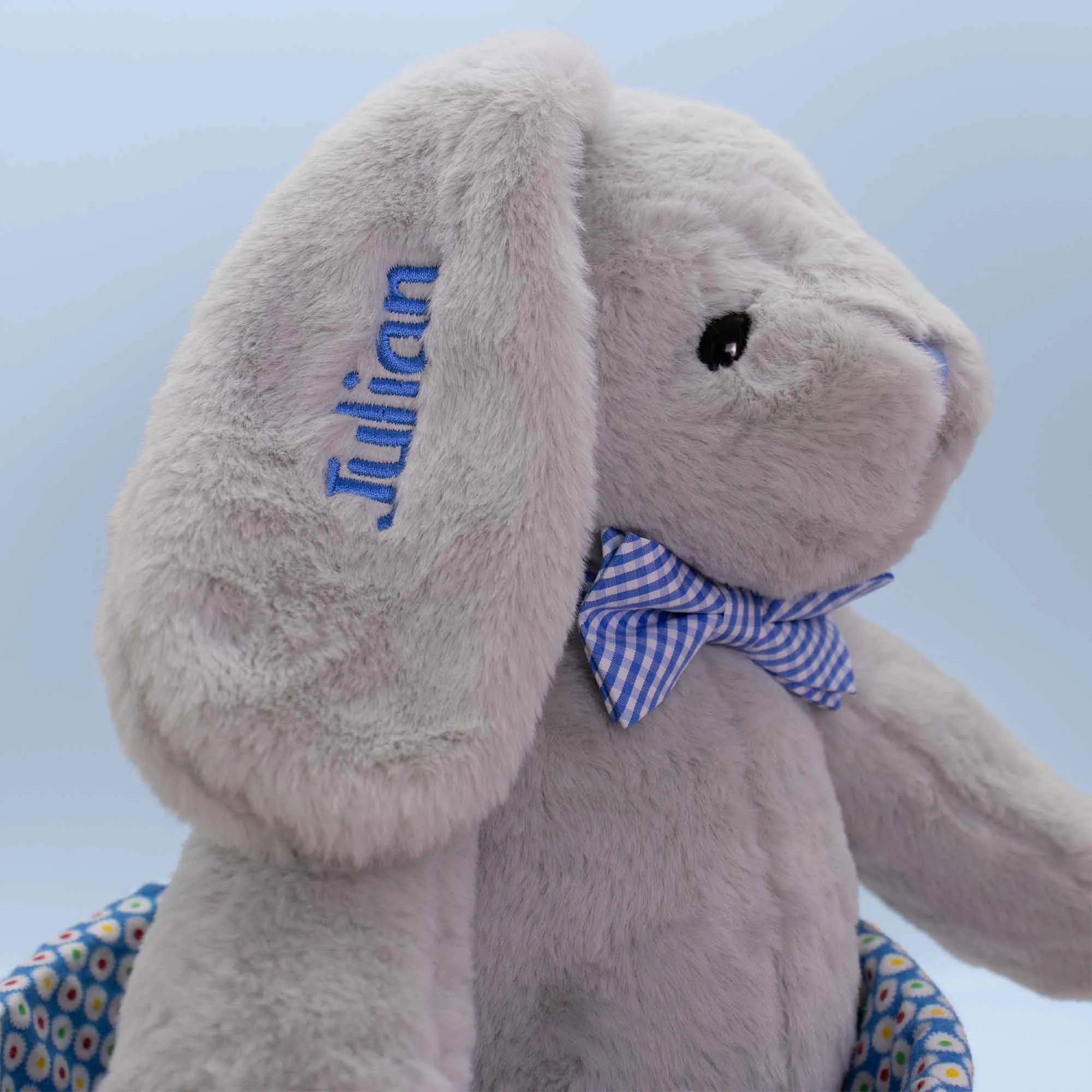Personalized Hoppity Floppity Bunny 18" - Gray with Blue Bowtie