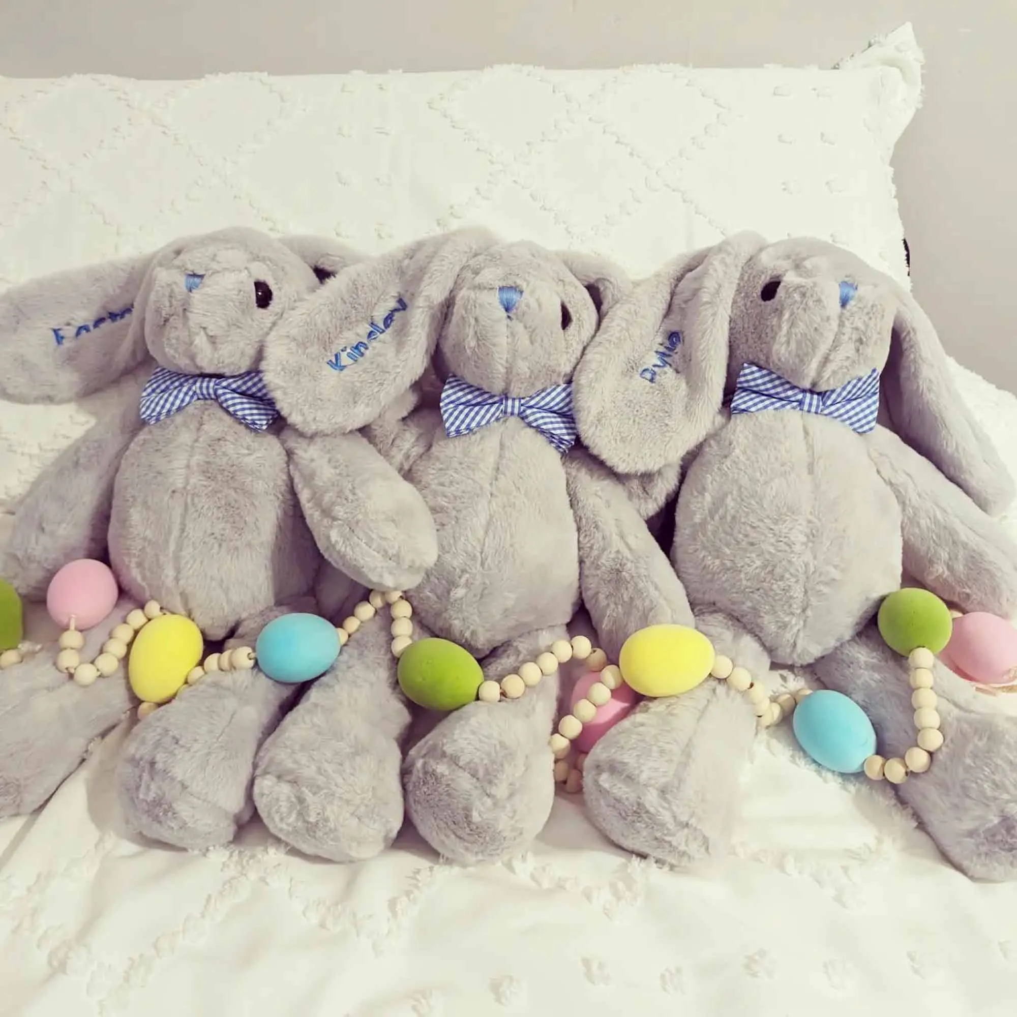 Personalized Hoppity Floppity Bunny 18" - Gray with Blue Bowtie