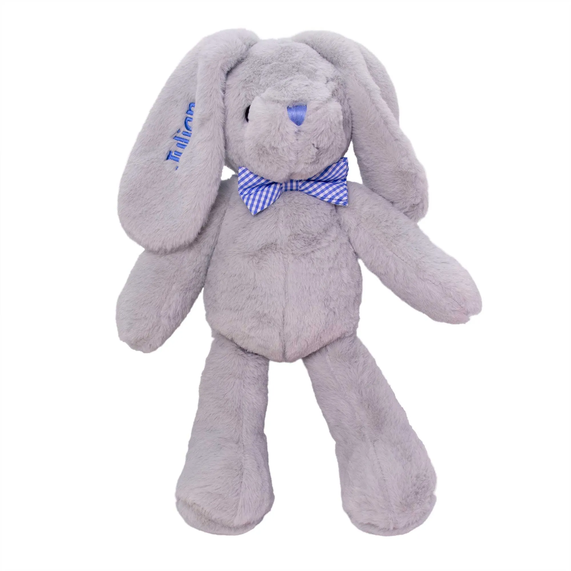 Personalized Hoppity Floppity Bunny 18" - Gray with Blue Bowtie