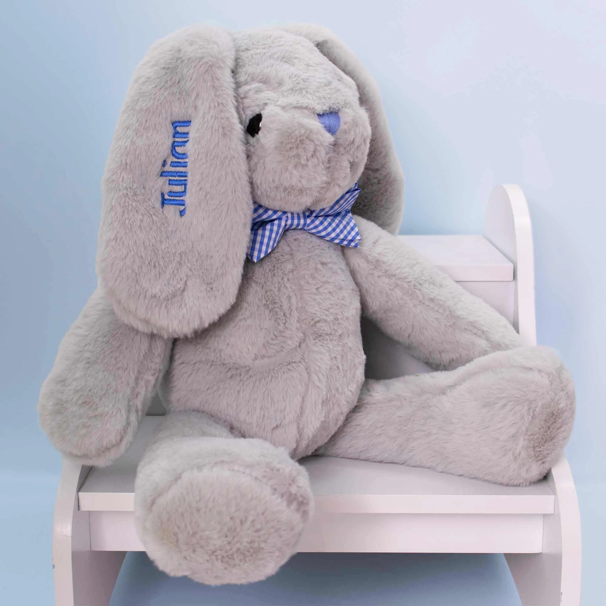 Personalized Hoppity Floppity Bunny 18" - Gray with Blue Bowtie