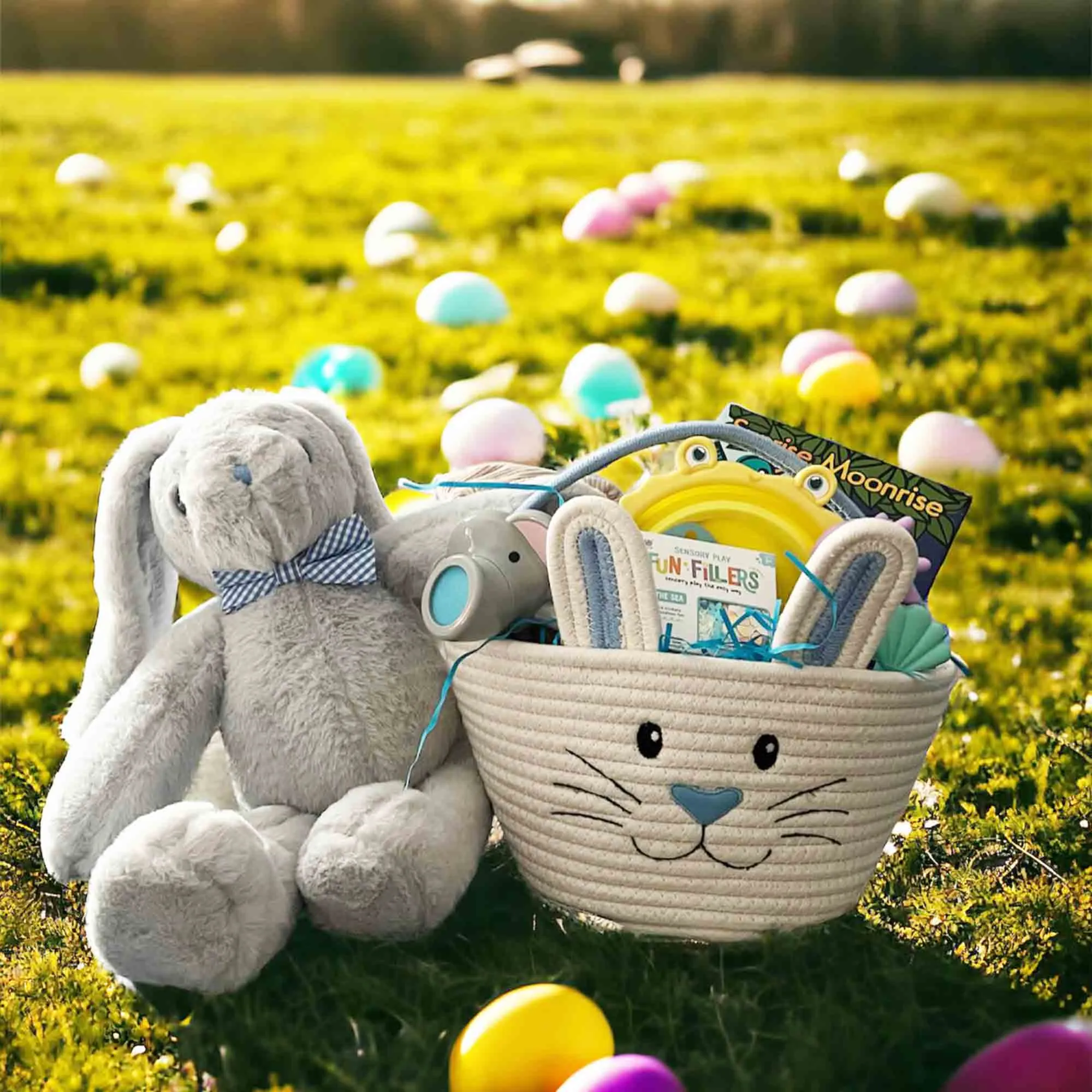Personalized Hoppity Floppity Bunny 18" - Gray with Blue Bowtie