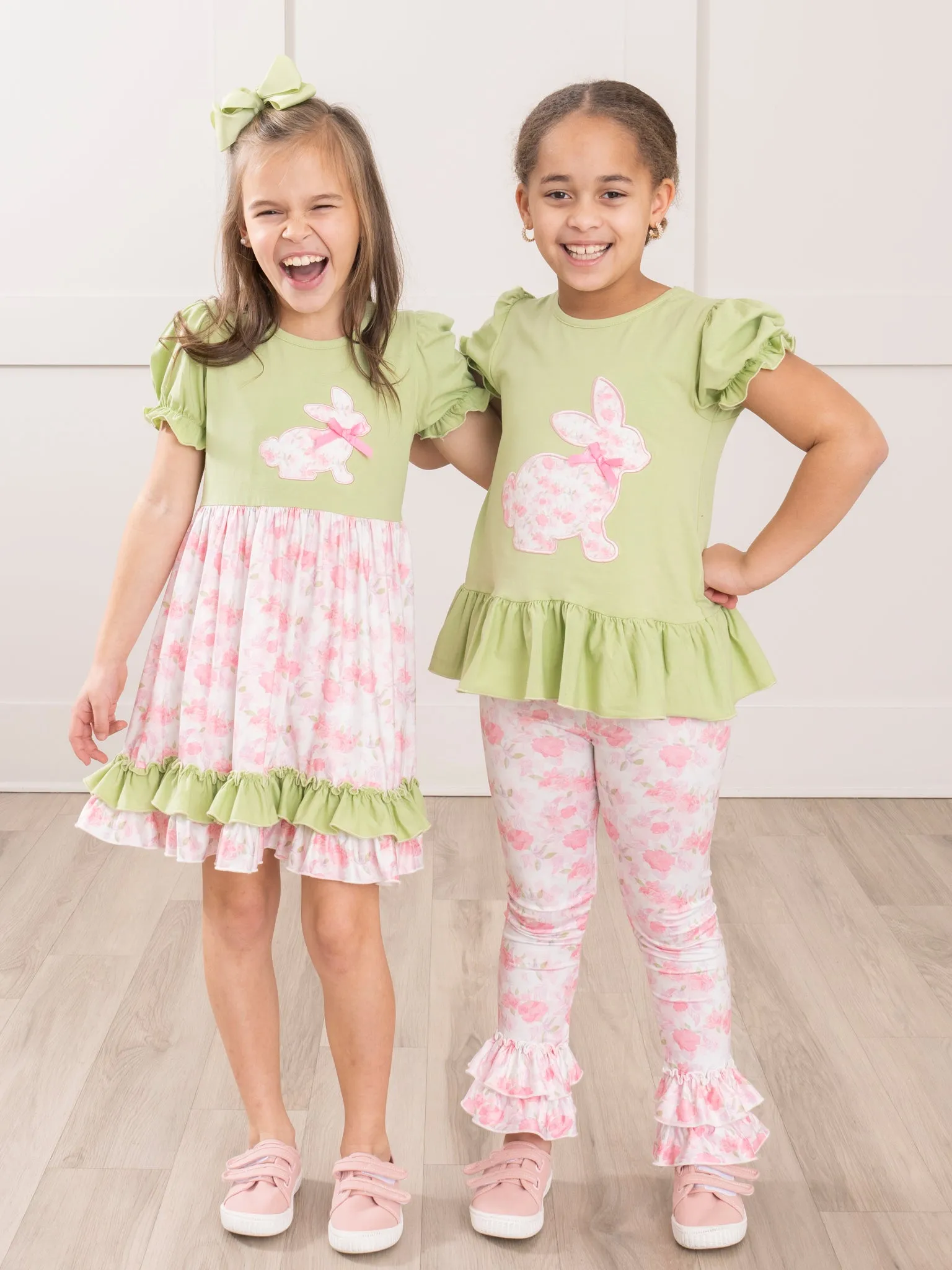 Pink & Green Floral Bunny Ruffle Outfit
