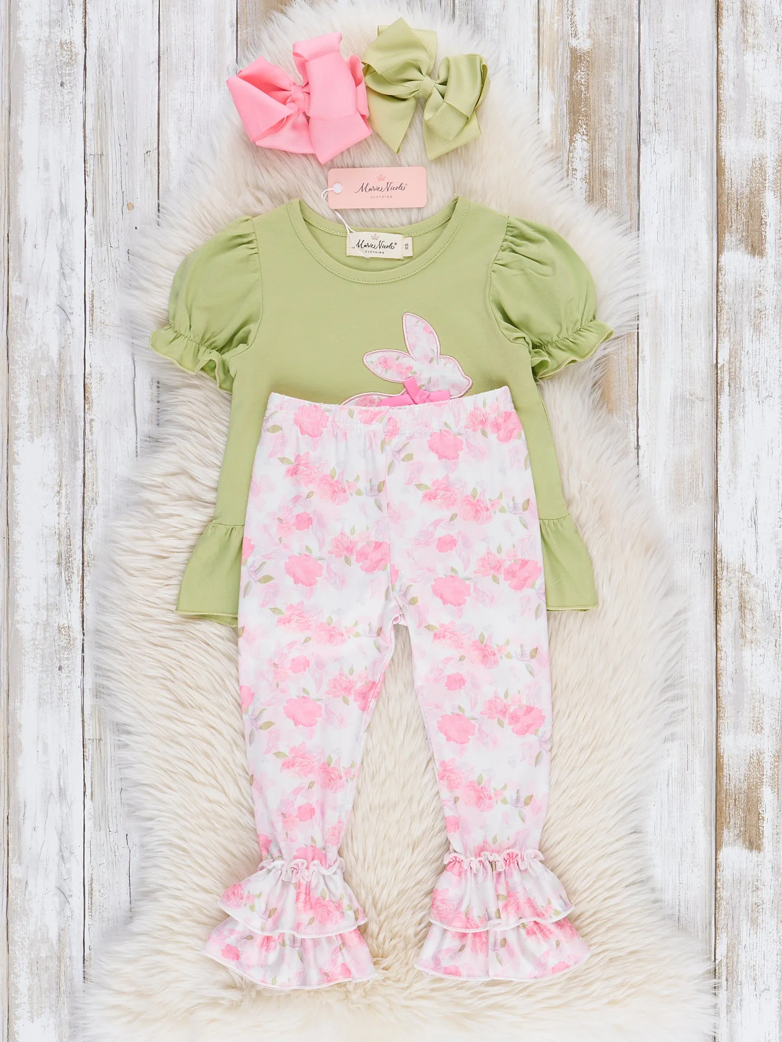 Pink & Green Floral Bunny Ruffle Outfit
