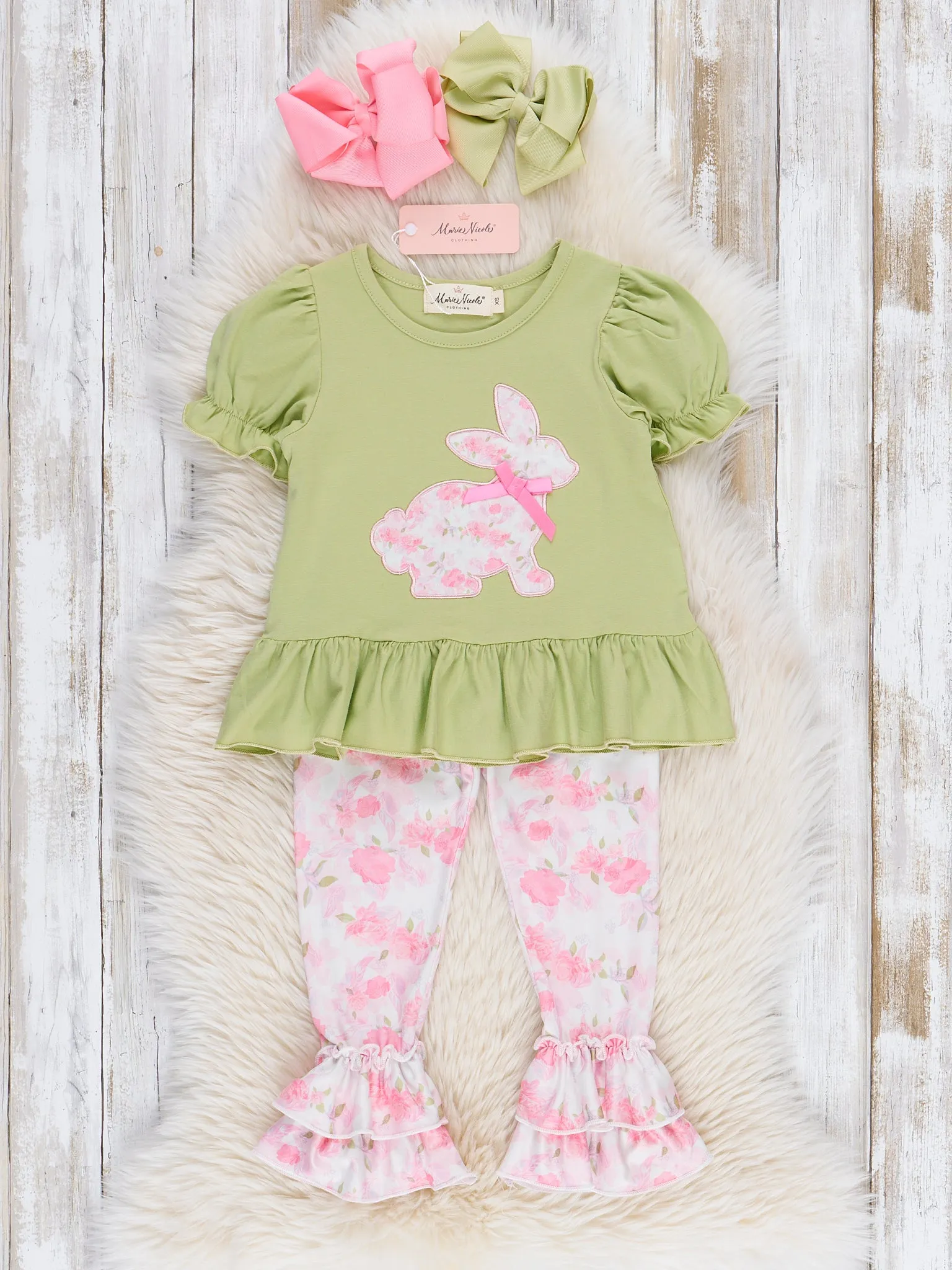 Pink & Green Floral Bunny Ruffle Outfit