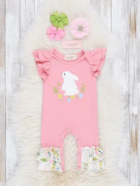 Pink Easter Bunny Ruffle Romper