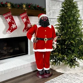 premium 58-in. African American Dancing Santa Decoration, Red  Motion-Activated Animatronic African American Santa Claus