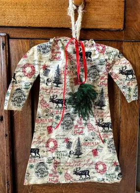 Primitive vintage look christmas dress w/ princess pine handcrafted