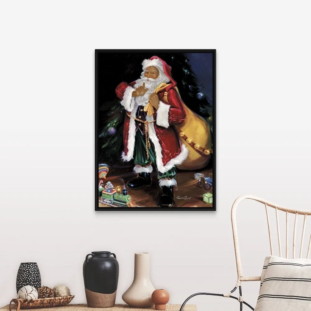 "African American Santa" Black Float Frame Canvas Art