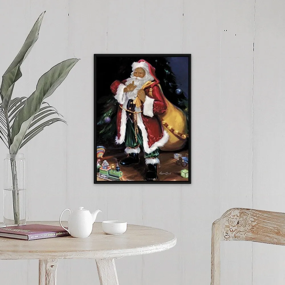 "African American Santa" Black Float Frame Canvas Art