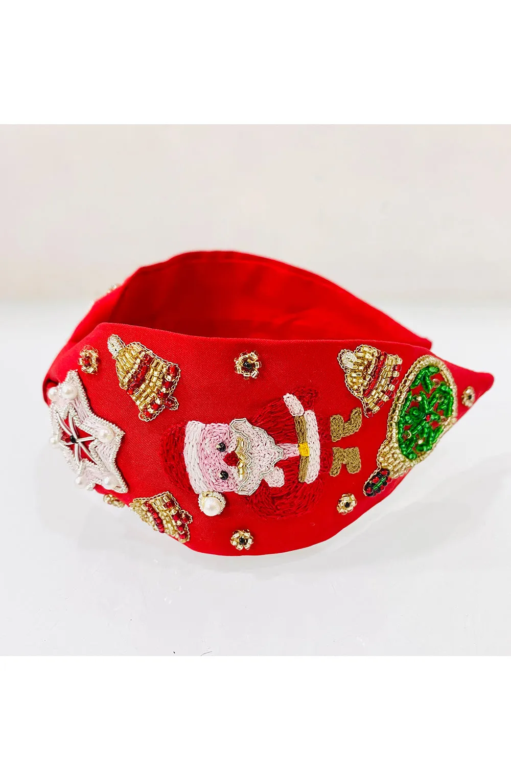 Red Santa Claus Embroidered Pure Crepe Hairband