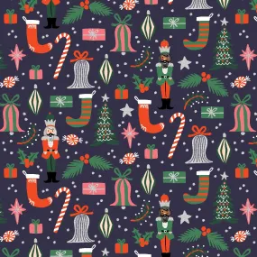 Rifle Paper Co, Holiday Classics - Deck The Halls - Navy Metallic Fabric, 1/4 yard