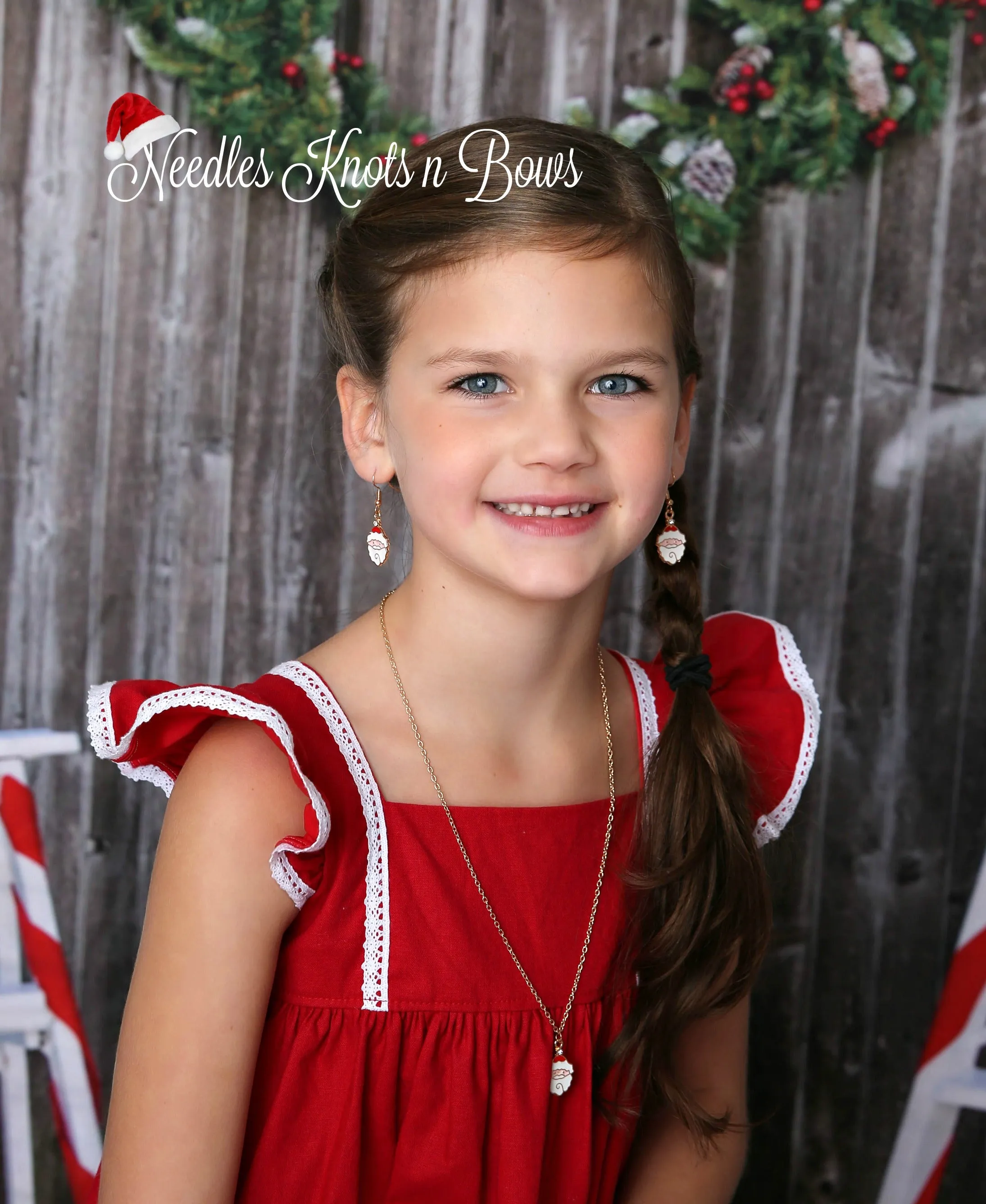 Santa Necklace & Earring Set, Girls Christmas Jewelry Set, Girls Santa Necklace, Santa Dangle Earrings
