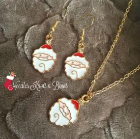 Santa Necklace & Earring Set, Girls Christmas Jewelry Set, Girls Santa Necklace, Santa Dangle Earrings