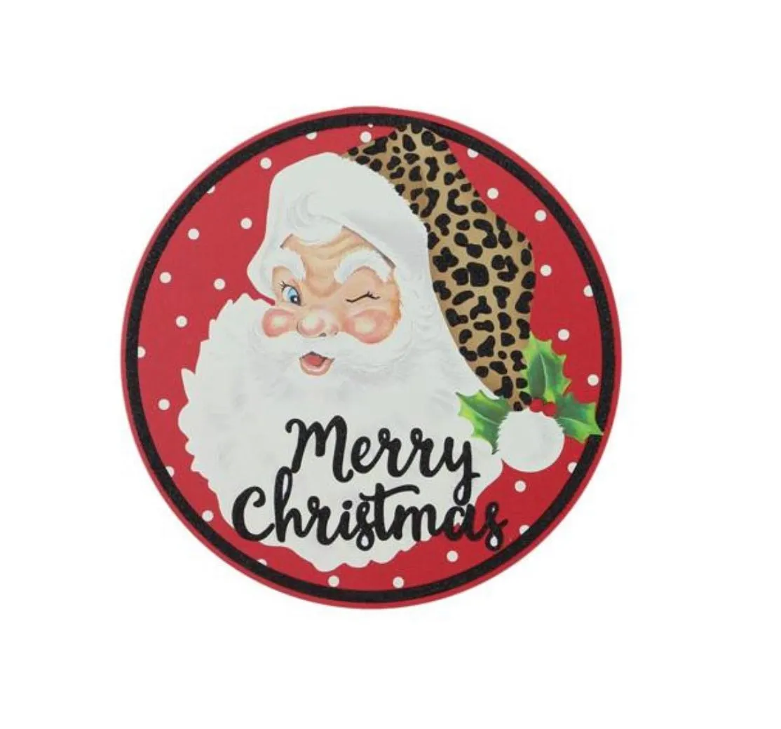 Santa sign - 12” round metal signs