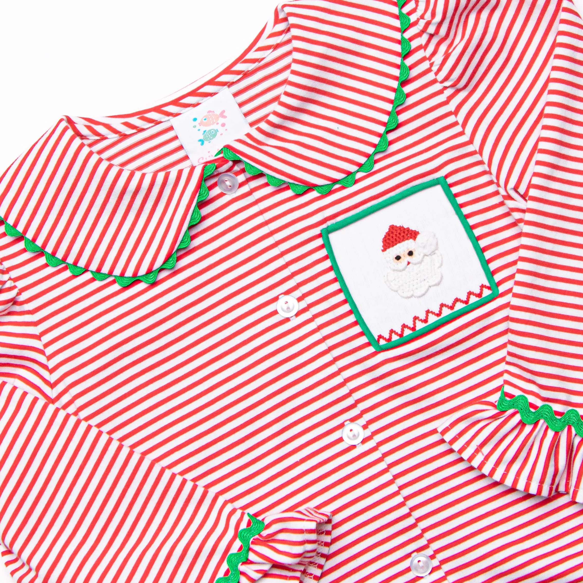 Smocked Santa Ruffle Lounge Set, Red Stripe