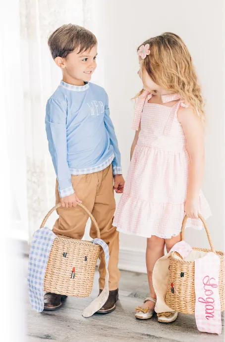 Sugar Bee Easter Basket, Gingham Bunnies