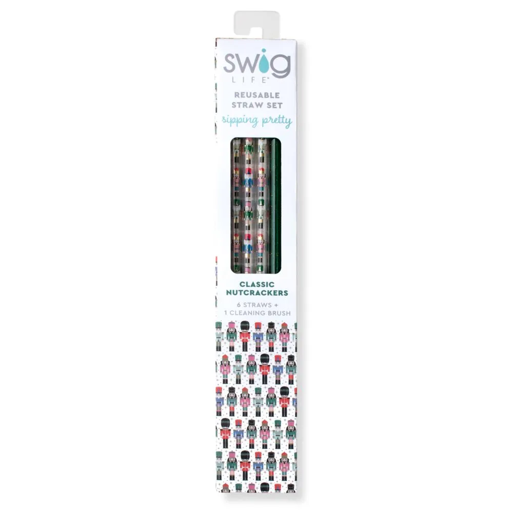 Swig Life Classic Nutcracker   Green Glitter Reusable Straw Set